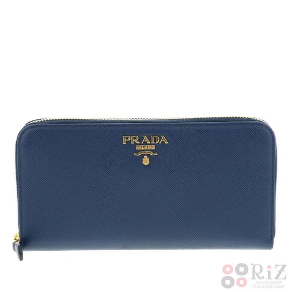 Prada Handbags - PRADA Round Zipper Long Wallet Saffiano Navy Blue